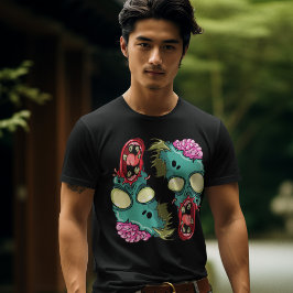 脳カラフルはっきりした露出メンズ付きゾンビクールー Tシャツ
