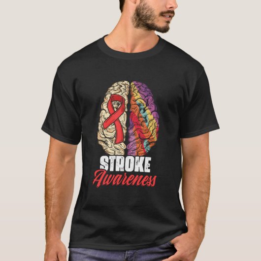脳卒中サバイバー 赤いリボン 脳卒中啓発 Tシャツ (正面)