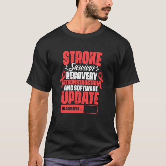 脳卒中生存者回復赤リボン脳卒中覚醒 Tシャツ (正面)