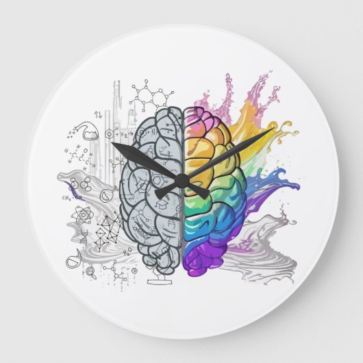 脳向離れき右脳クリエイティブアートワーク ラージ壁時計 (正面)