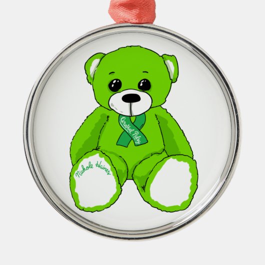 脳性麻痺の認識度のテディー・ベアプロダクト メタルオーナメント (正面)