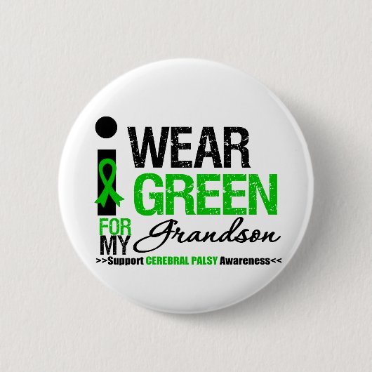 脳性麻痺I衣服グリーンリボンの私の孫 缶バッジ (正面)