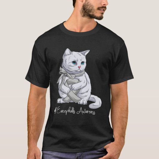 脳炎啓発月間 シルバーリボン猫 Tシャツ (正面)