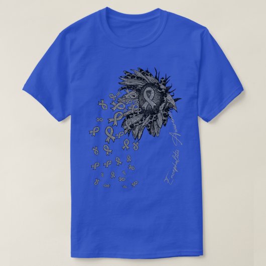 脳炎認識度ひまわりリボン花fa tシャツ (デザイン正面)