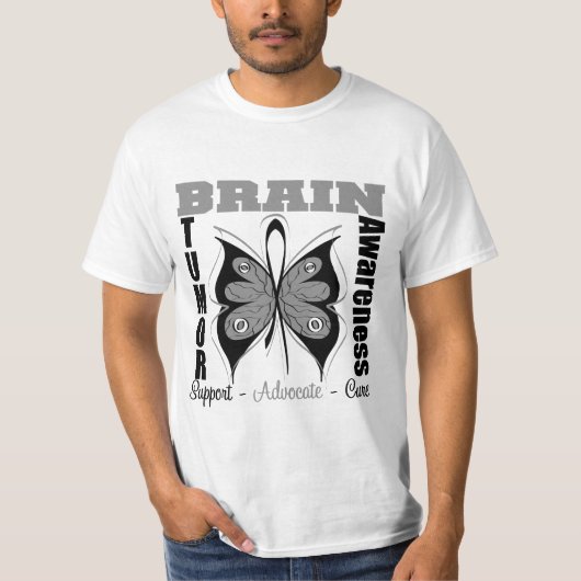 脳腫瘍の認識度の蝶 Tシャツ (正面)