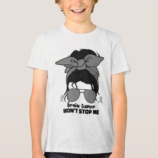 脳腫瘍戦士の女性が灰色の脳がんAwa トライブレンドＴシャツ (正面)