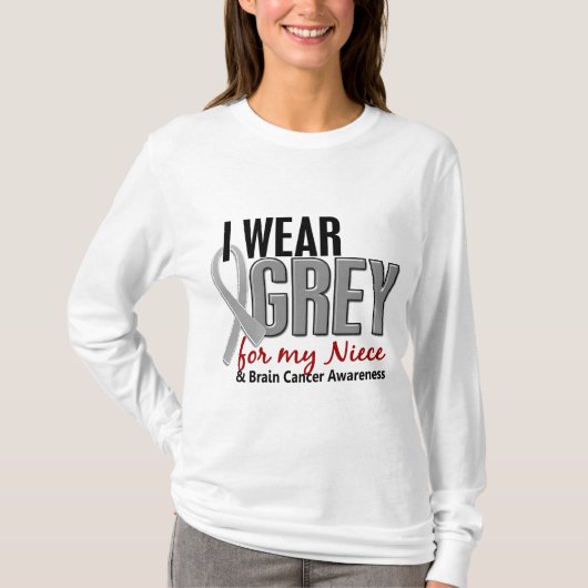 脳腫瘍私は私の姪10のための灰色を身に着けています Tシャツ (正面)