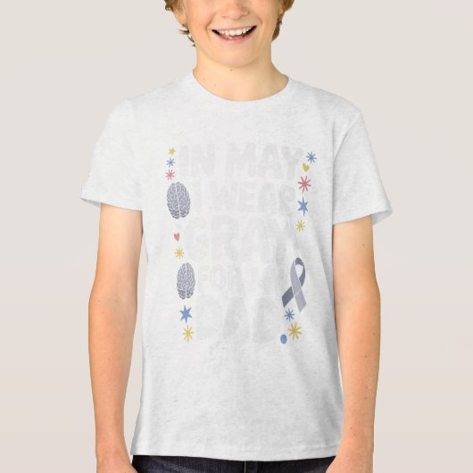 脳腫瘍認識度月灰色リボンアパレルミー トライブレンドＴシャツ (正面)