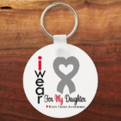脳腫瘍I衣服グレーリボン私の娘 キーホルダー (正面)