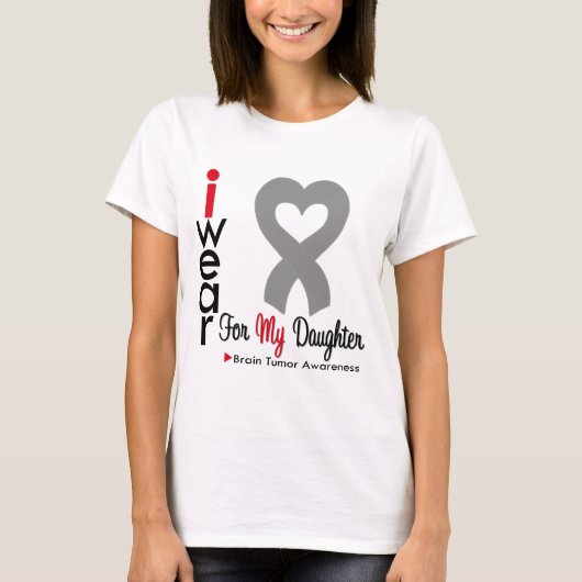 脳腫瘍I衣服グレーリボン私の娘 Tシャツ (正面)