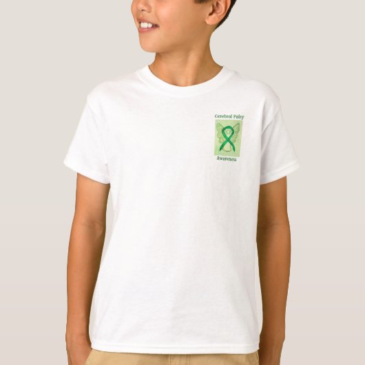 脳麻痺認識度グリーンリボンエンジェルティー Tシャツ (正面)