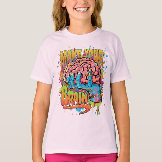 脳Tシャツ グラフィティスタイル 刺激的なTシャツ Tシャツ (正面)