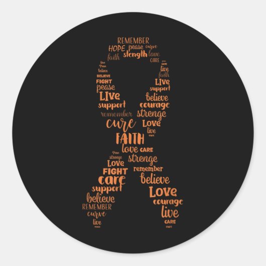 腎がん認知度オレンジリボン ラウンドシール (正面)