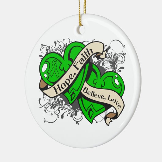 腎疾患希望の信仰デュアルハート セラミックオーナメント (左)