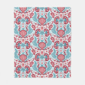 腎臓のダマスク織の赤およびティール（緑がかった色） フリースブランケット (正面)