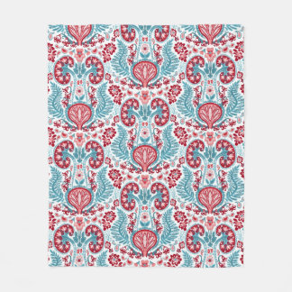 腎臓のダマスク織の赤およびティール（緑がかった色） フリースブランケット