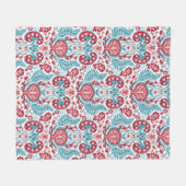 腎臓のダマスク織の赤およびティール(緑がかった色) フリースブランケット (正面(横))