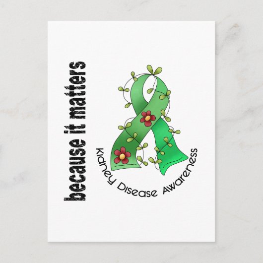 腎臓病フラワーリボン3 ポストカード (正面)