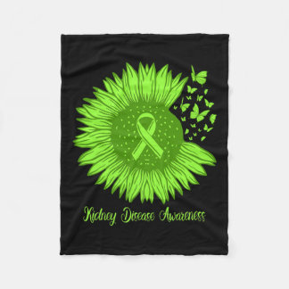 腎臓病認識度ひまわり母グリーンリブ フリースブランケット