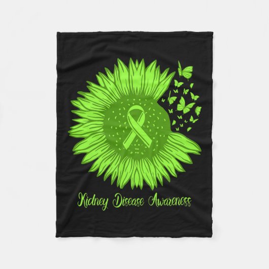 腎臓病認識度ひまわり母グリーンリブ フリースブランケット (正面)