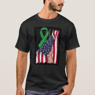 腎臓病認識度アメリカ国旗Green Ribbo Tシャツ