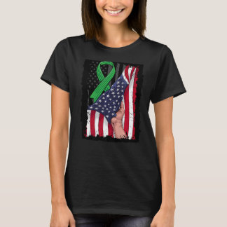 腎臓病認識度アメリカ国旗Green Ribbo Tシャツ