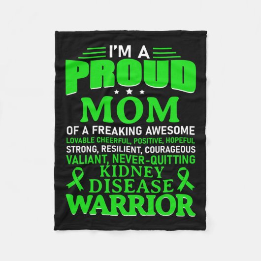 腎臓病認識度生存者グリーンリボンママ フリースブランケット (正面)