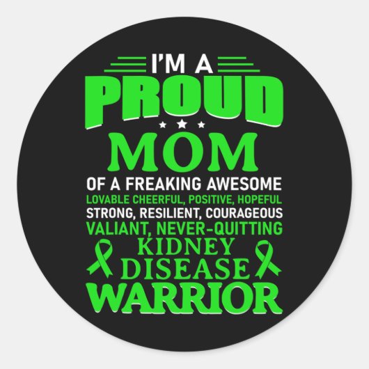 腎臓病認識度生存者グリーンリボンママ ラウンドシール (正面)