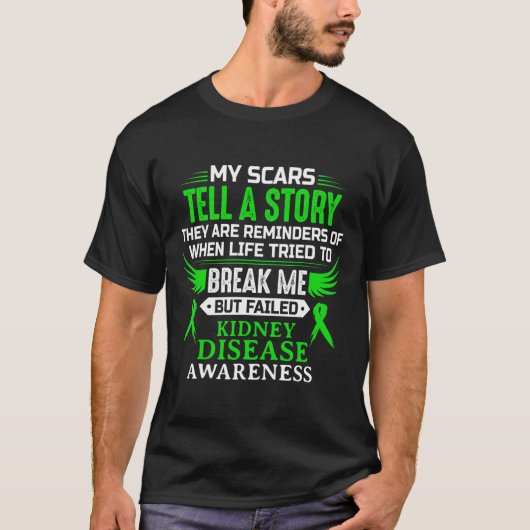 腎臓病認識度生存者グリーンリボン男性 Tシャツ (正面)