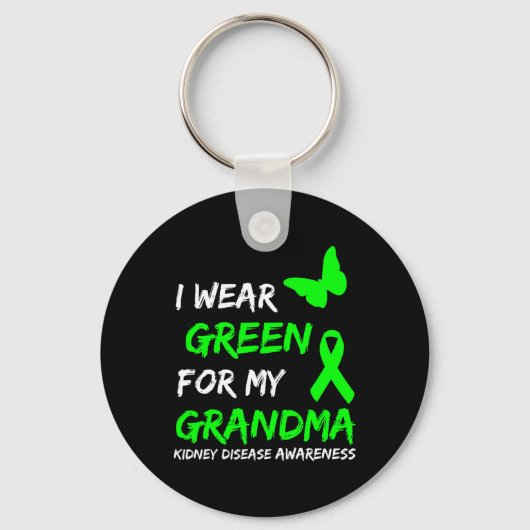腎臓病I衣服グリーン用おばあちゃんリボン キーホルダー (正面)