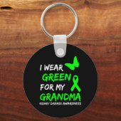 腎臓病I衣服グリーン用おばあちゃんリボン キーホルダー (正面)