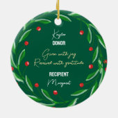 腎臓移植ドナー受賞者のクリスマス セラミックオーナメント (裏面)