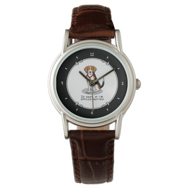 腐ったビーグル（トリカラー3）犬おもしろい 腕時計 (正面)