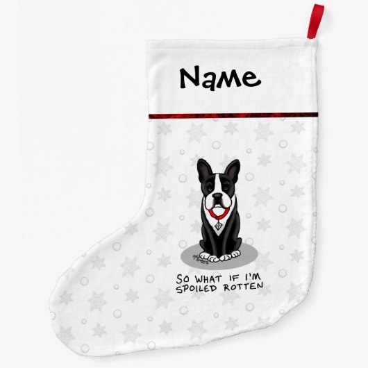 腐ったボストンテリア(黒)かわいい犬 ラージクリスマスストッキング (裏面)