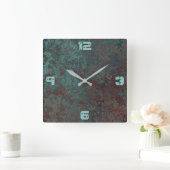腐食"銅"プリントクロック'番号'の正方形 スクエア壁時計 (ホーム)