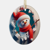 腕が飛び出すクリスマス雪だるま セラミックオーナメント (右)