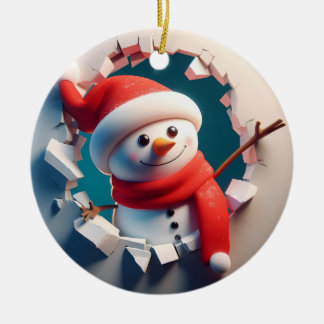 腕が飛び出すクリスマス雪だるま セラミックオーナメント