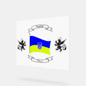 腕とライオンのコートを持つウクライナ国旗 アクリルサイン (傾斜)