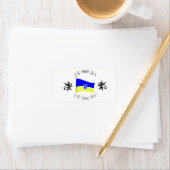 腕とライオンのコートを持つウクライナ国旗 ラベル (インサイチュ)
