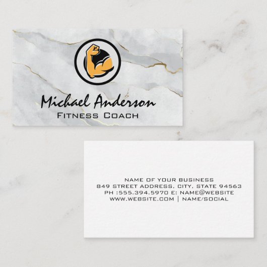 腕の曲げフィットネスロゴ 名刺 (正面/裏面)