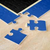 腕の独自のコートを作る青い金ゴールドライオンの紋章 ジグソーパズル (側面)