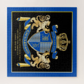 腕の独自のコートを作る青い金ゴールドライオンの紋章 ジグソーパズル (横)