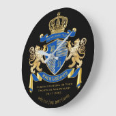 腕の独自のコートを作る青い金ゴールドライオンの紋章 ラージ壁時計 (傾斜)