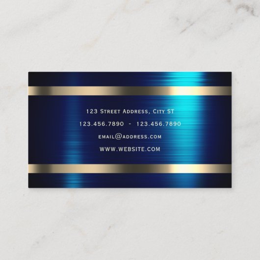 腕の金ゴールドと青の公証人ロゴのコート 名刺 (裏面)