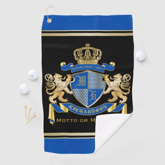 腕の青いコートをモノグラムの冠の紋章にする ゴルフタオル (インサイチュ)