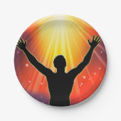 腕を上げた男性紙プレート ペーパープレート (正面)