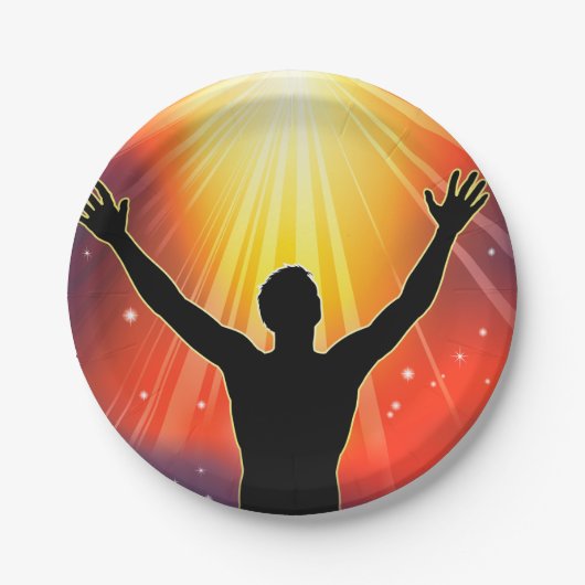 腕を上げた男性紙プレート ペーパープレート (正面)