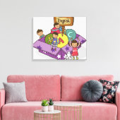 腕を上げて立っている女の子と男の子は座っている キャンバスプリント (インサイチュ (リビング))