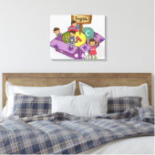 腕を上げて立っている女の子と男の子は座っている キャンバスプリント (インサイチュ (寝室))