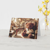 腕を吊り下げたテディベア カード (黄色い花)